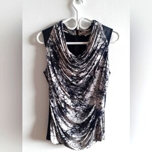 Cowl Neck Tie-dye & Leather Sleeveless Top